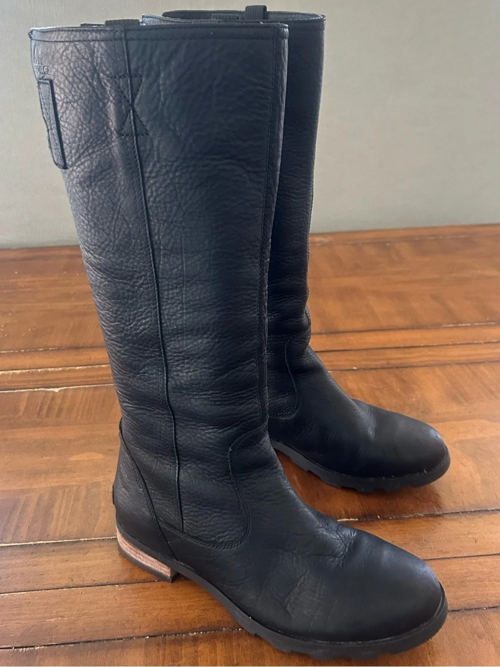 Sorel Emelie Black Knee Leather Riding Waterproof Buckle Boots Womens SZ 9.5